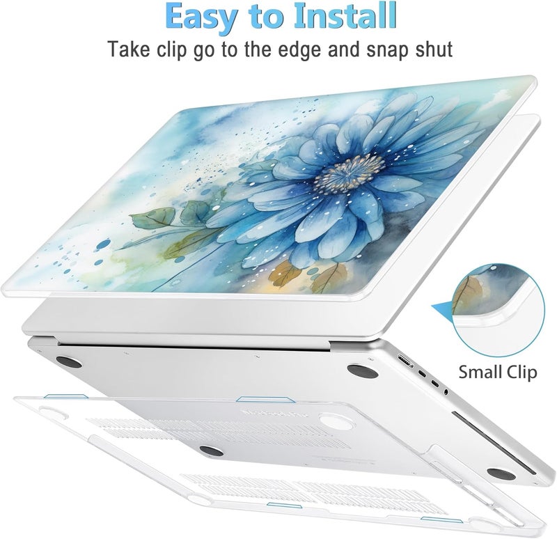 Mektron Case for MacBook Pro 14 inch 2024 2023 2021 Model M4 A3112 A3401 A3185 M3 A2918 A2992 M2 A2779 M1 A2442 Pro/Max, Plastic Hard Shell Case Cover for MacBook Pro 14", Watercolor Blue Flower - Image 3